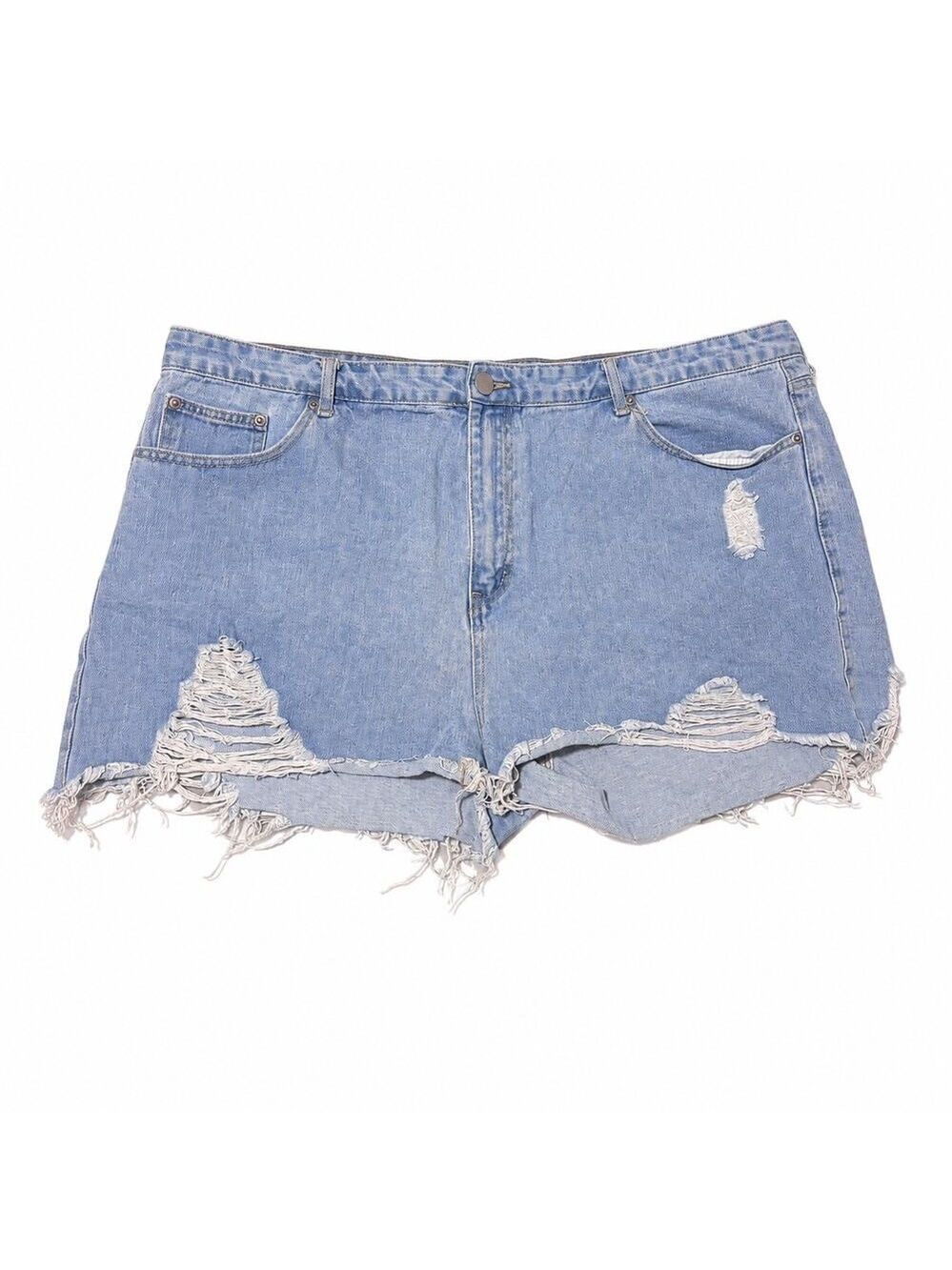 Boohoo‎ Blue Plus Size 20 Light Wash Distressed Ripped Frayed Denim Shorts